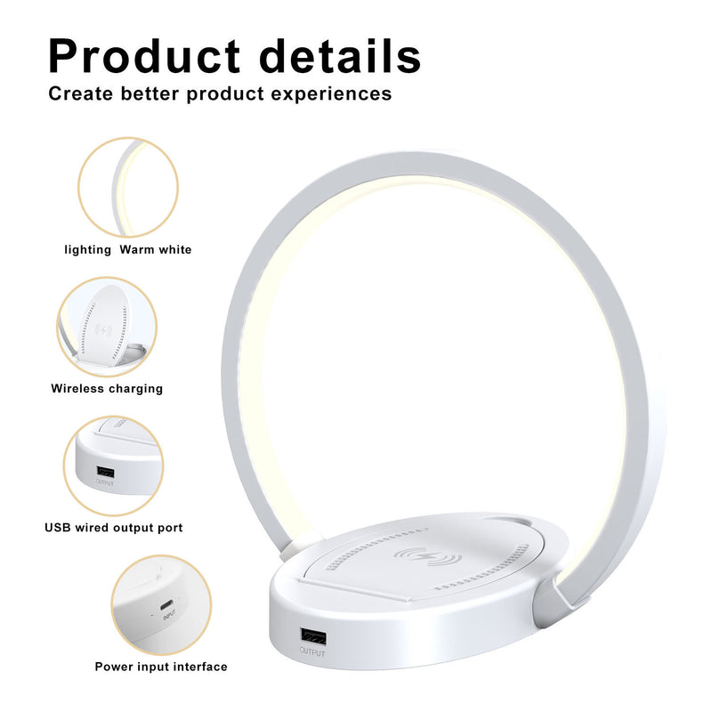 Night Lights Lamp Bluetooth Speaker Table Light With 10W Wireless Charger USB Port Phone Holder With Dynamic Color